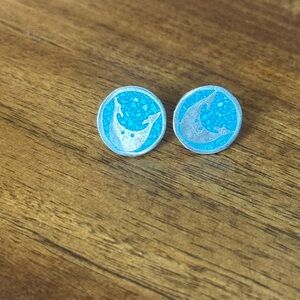 Blue Dolphin Stud Earrings - Turquoise Inlay